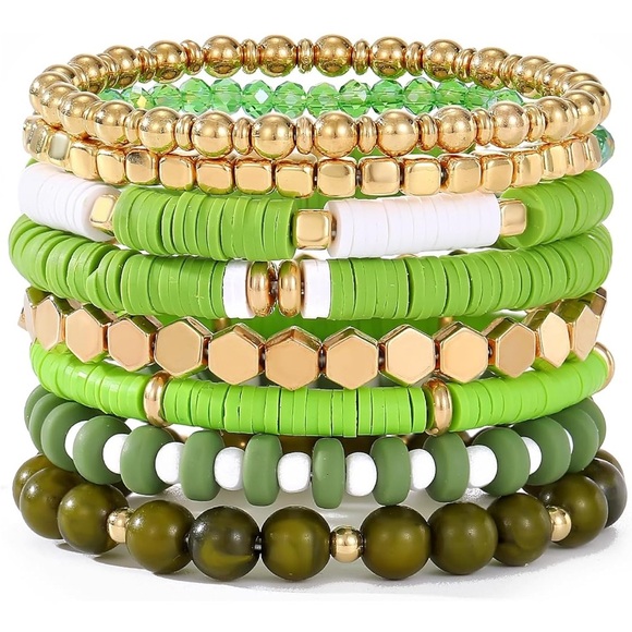 Vibrant Green and Gold Beaded Bracelet Set - Picture 5 of 5